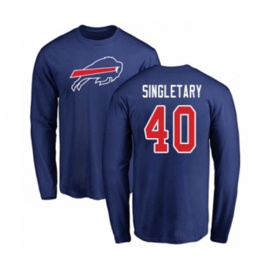 Football Buffalo Bills #40 Devin Singletary Royal Blue Name & Number Logo Long Sleeve T-Shirt