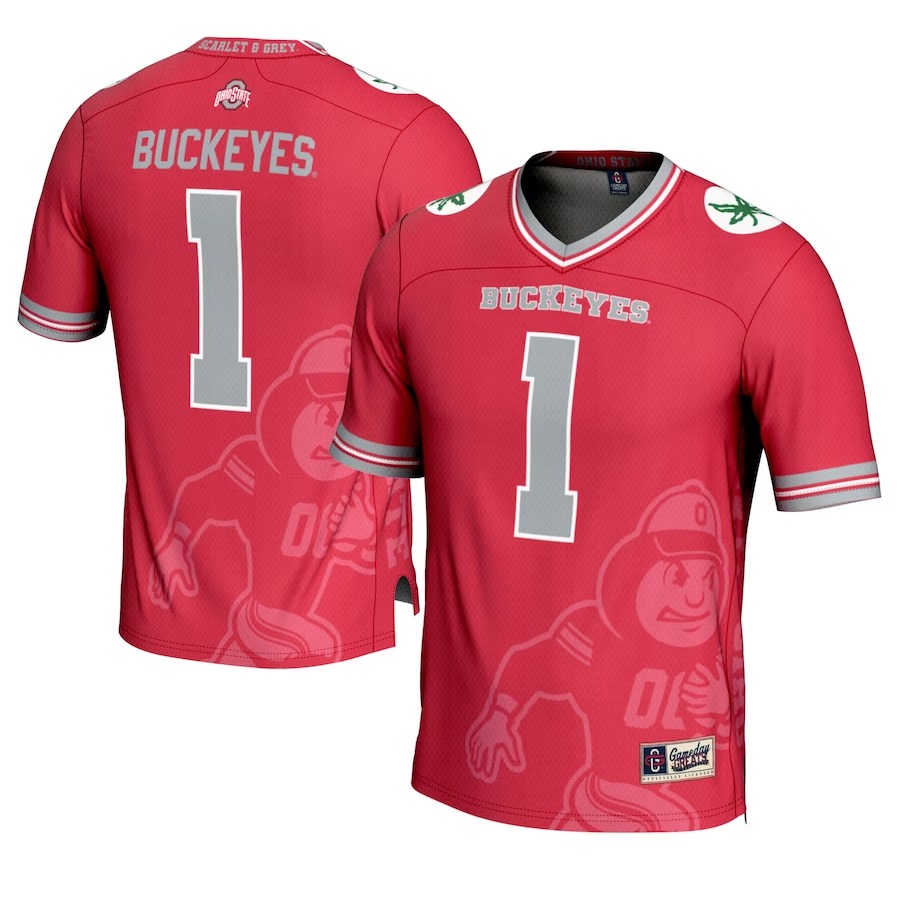#1 Ohio State Buckeyes GameDay Greats Youth Icon Print Football Fashion Jersey - Scarlet