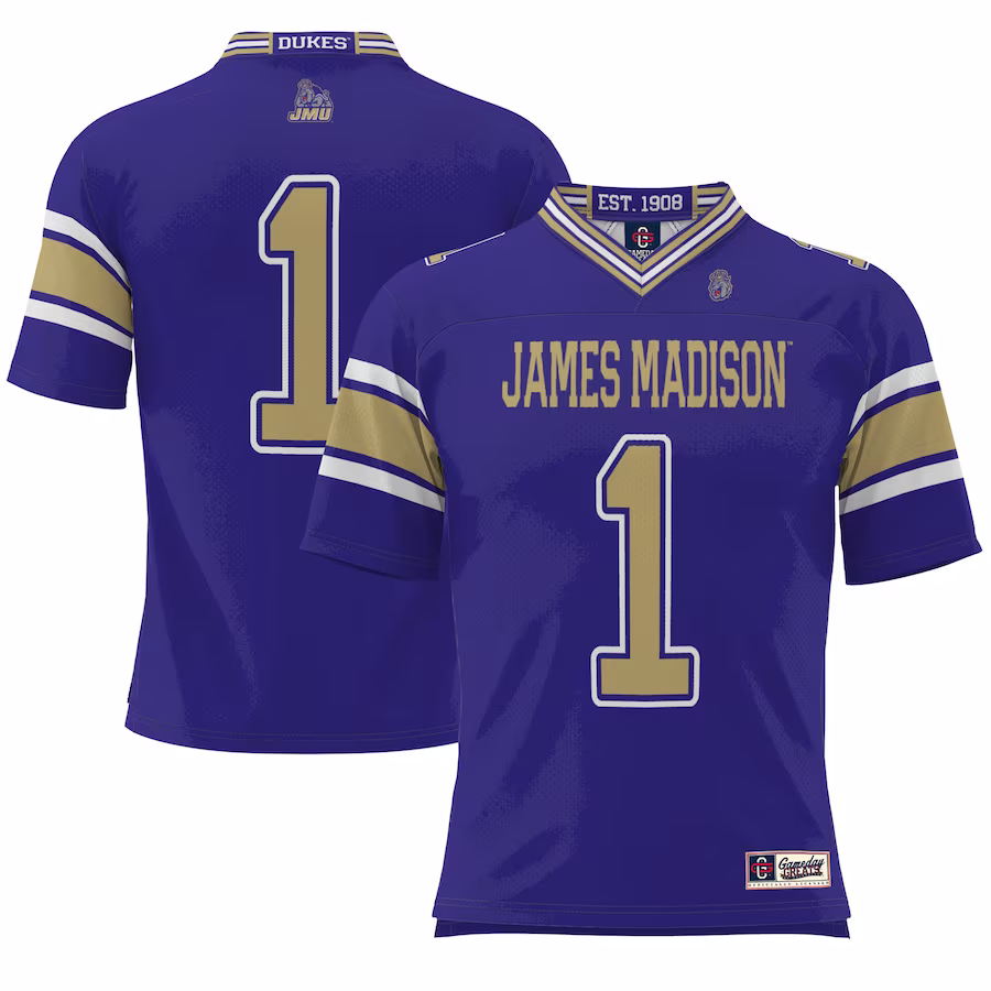 #1 James Madison Dukes GameDay Greats Youth Endzone Football Jersey - Purple