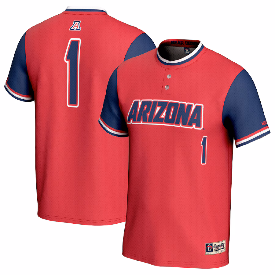 #1 Arizona Wildcats GameDay Greats Unisex Lightweight Softball Fashion Jersey - Red/Navy