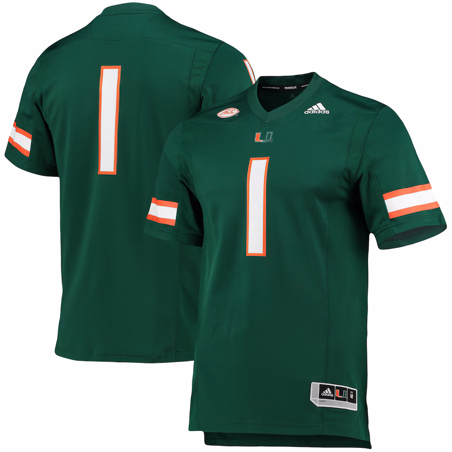 Men's adidas #1 Green Miami Hurricanes Team Premier Football Jersey