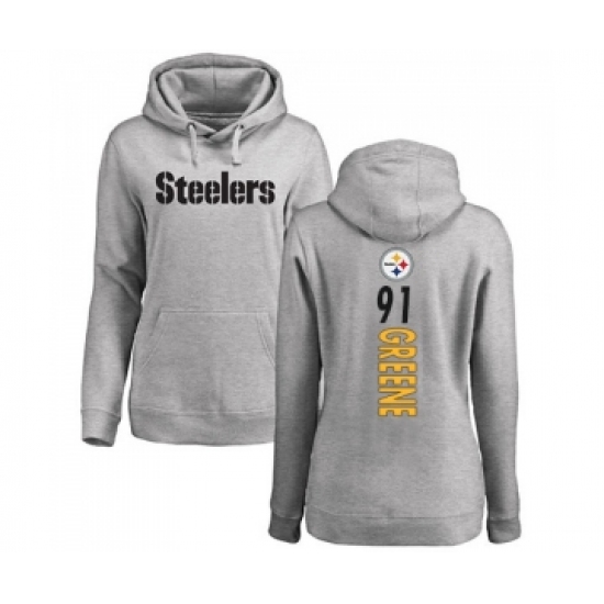 Football Women's Pittsburgh Steelers #91 Kevin Greene Ash Backer Pullover Hoodie