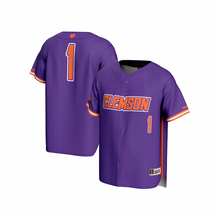 #1 Clemson Tigers GameDay Greats Youth Lightweight Baseball Fashion Jersey - Purple