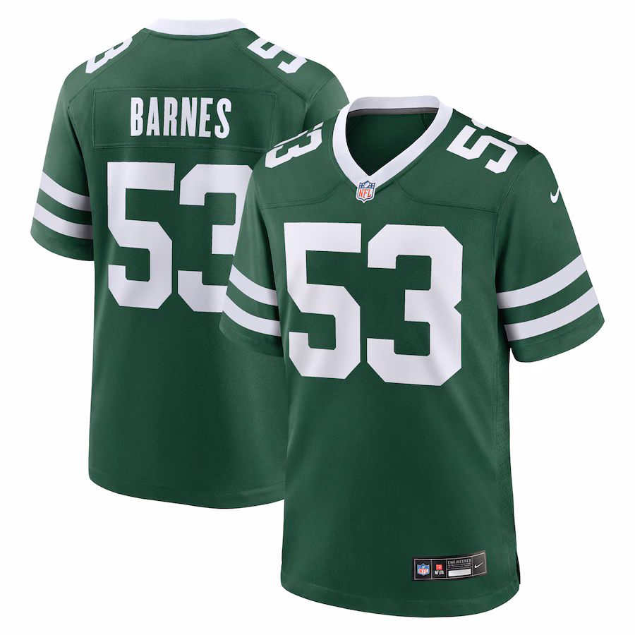 Men's New York Jets Zaire Barnes Nike Legacy Green Team Game Jersey