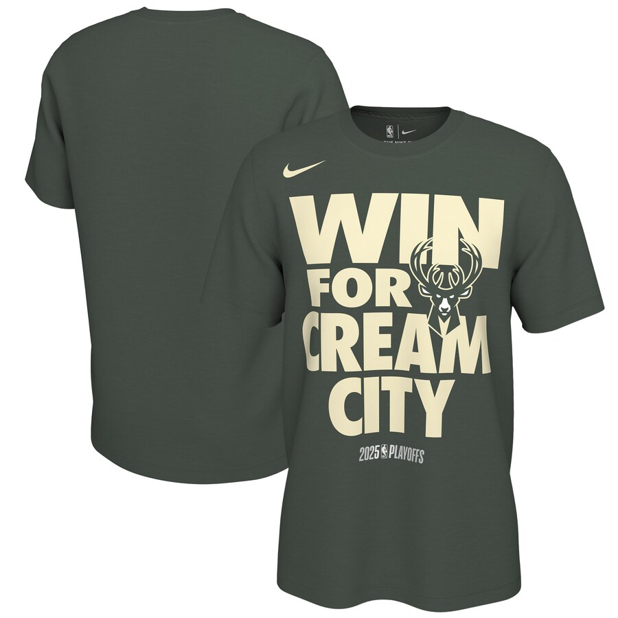 Unisex Milwaukee Bucks Nike Hunter Green 2025 NBA Playoffs On-Court Mantra T-Shirt