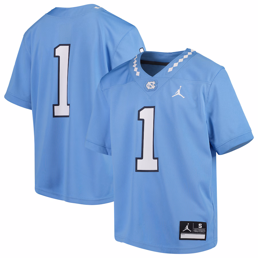 Youth Jordan Brand #1 Carolina Blue North Carolina Tar Heels Team Replica Football Jersey