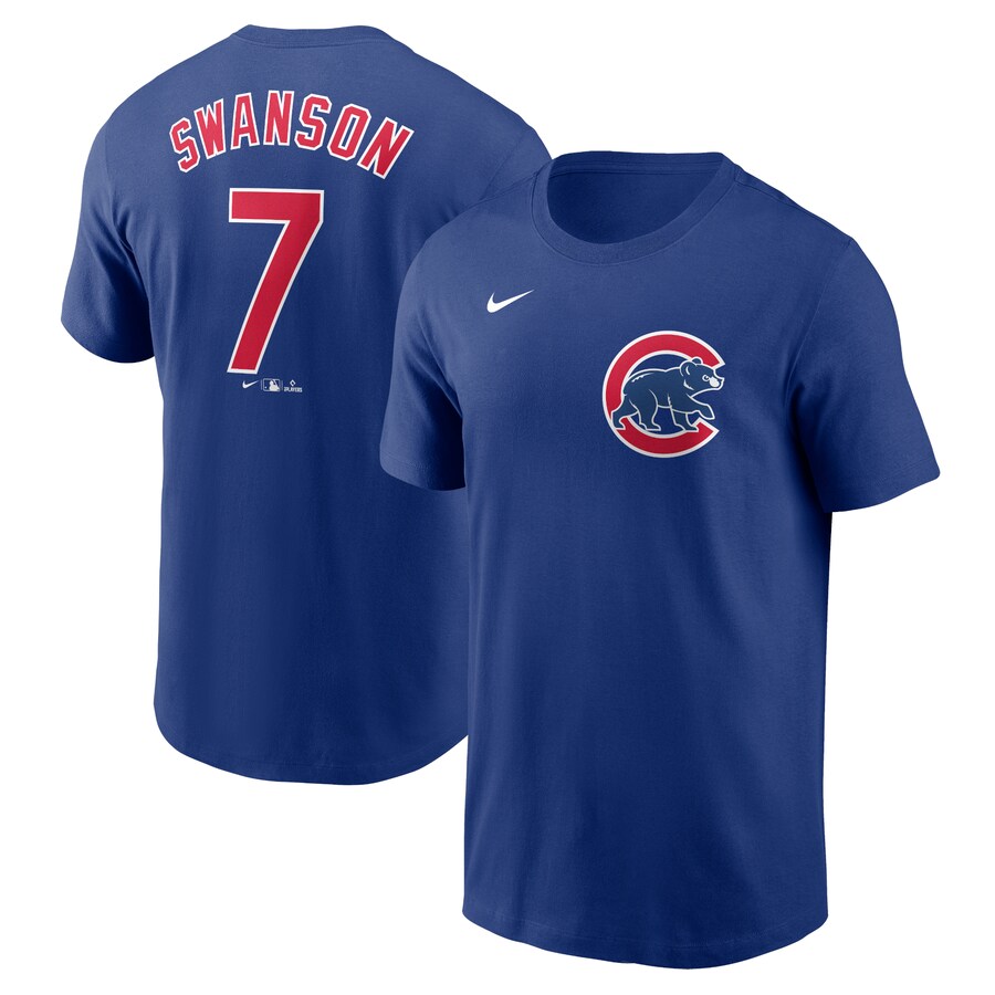 Men's Chicago Cubs Dansby Swanson Nike Royal Fuse Name & Number T-Shirt