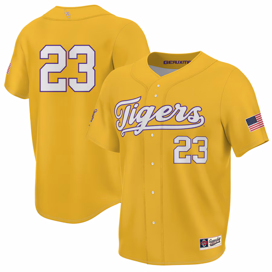 Youth GameDay Greats #23 Gold LSU Tigers 2023 NCAA Baseball College World Series Champions Lightweight Jersey
