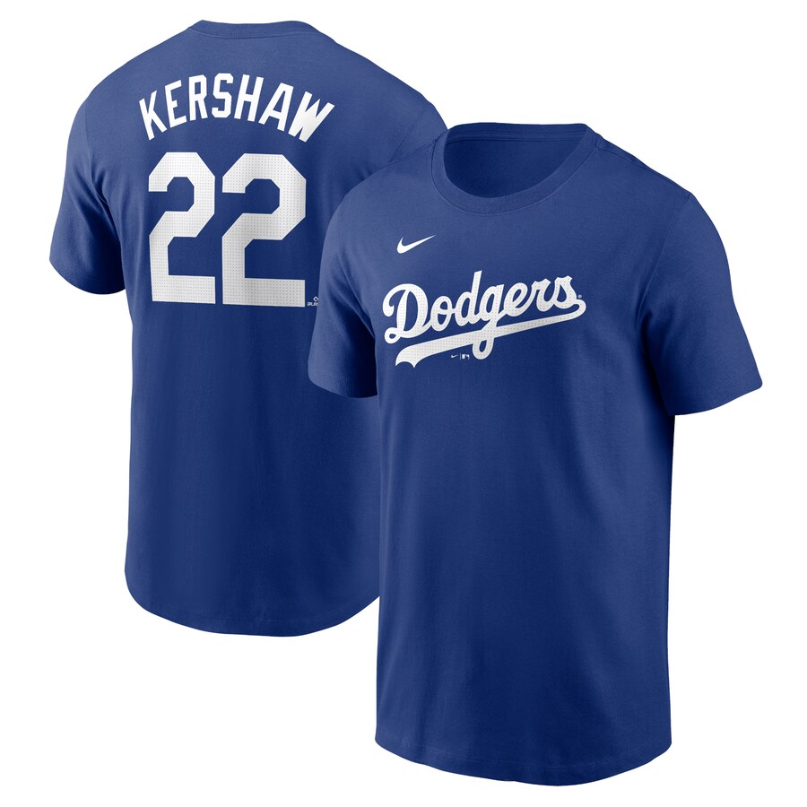 Men's Los Angeles Dodgers Clayton Kershaw Nike Royal Fuse Name & Number T-Shirt