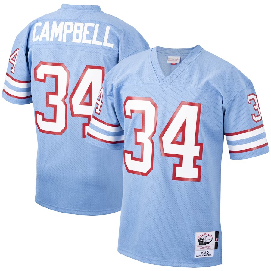 Men's Houston Oilers 1980 Earl Campbell Mitchell & Ness Light Blue Authentic Throwback Retired Player Jersey
