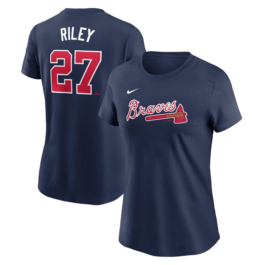 Women's Atlanta Braves Austin Riley Nike Navy Fuse Name & Number T-Shirt