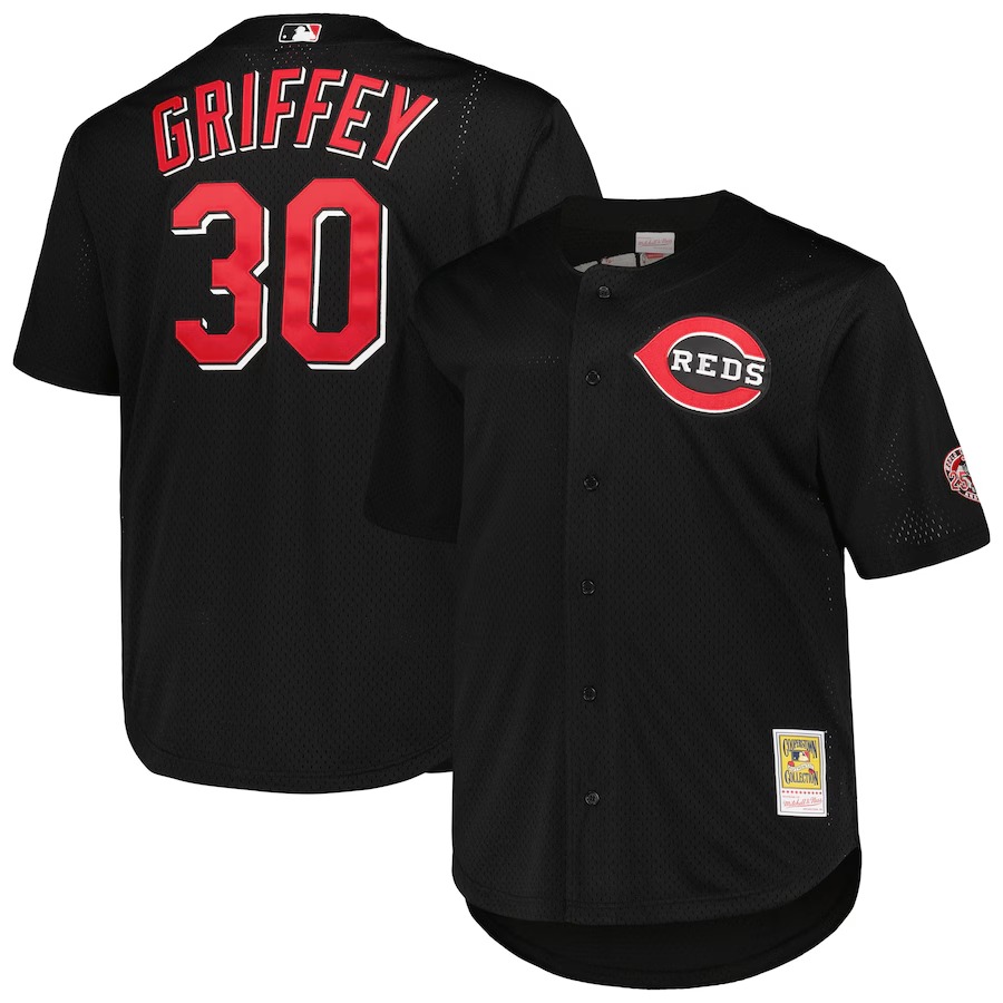 Men's Cincinnati Reds Ken Griffey Jr. Mitchell & Ness Black Big & Tall Cooperstown Collection Batting Practice Replica Jersey