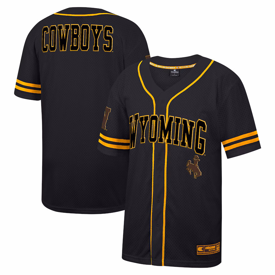 Men's Colosseum Black Wyoming Cowboys Free Spirited Mesh Button-Up Baseball Jersey