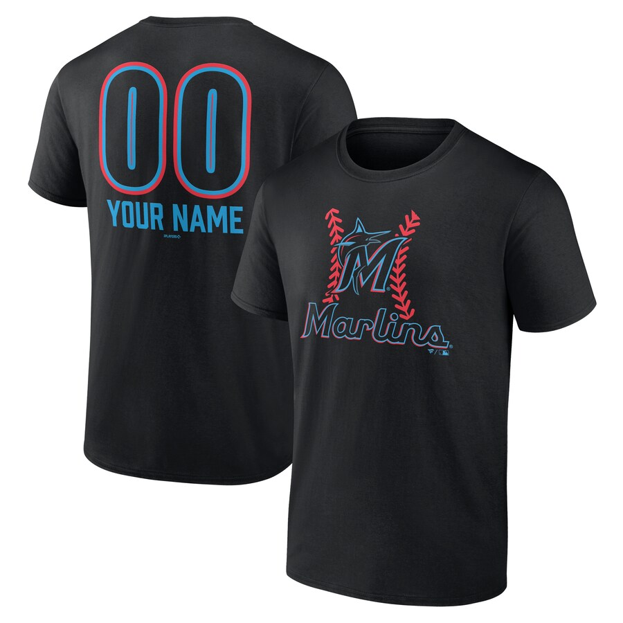 Men's Miami Marlins Black Personalized Name & Number Fastball T-Shirt