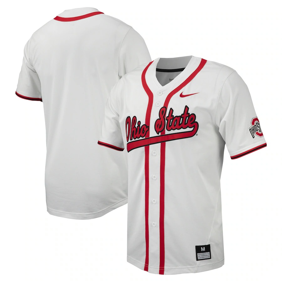 Men's Nike White Ohio State Buckeyes Replica Full-Button Baseball Jersey