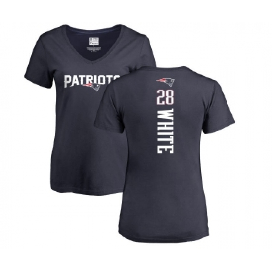 Football Women's New England Patriots #28 James White Navy Blue Backer T-Shirt