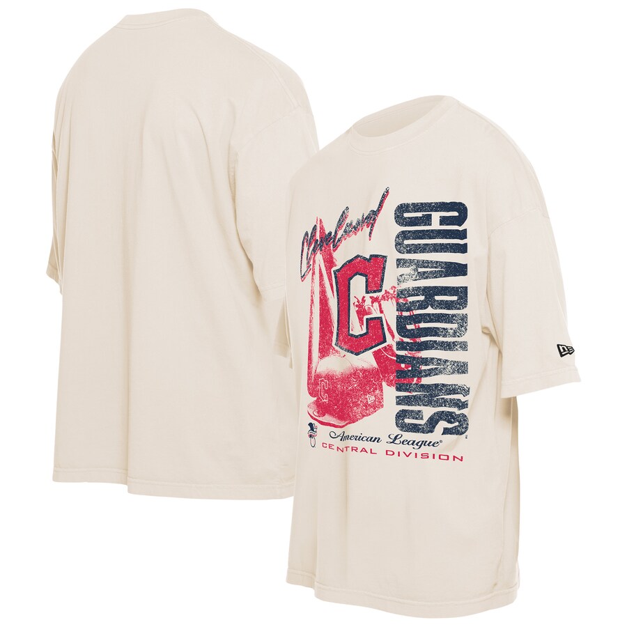 Men's Cleveland Guardians New Era Cream Cooperstown Collection Oversized Throwback Distressed T-Shirt