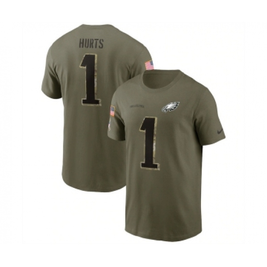 Men's Philadelphia Eagles #1 Jalen Hurts 2022 Olive Salute to Service T-Shirt