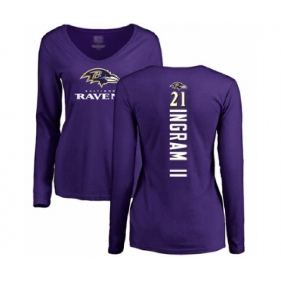 Football Women's Baltimore Ravens #21 Mark Ingram II Purple Backer Long Sleeve T-Shirt