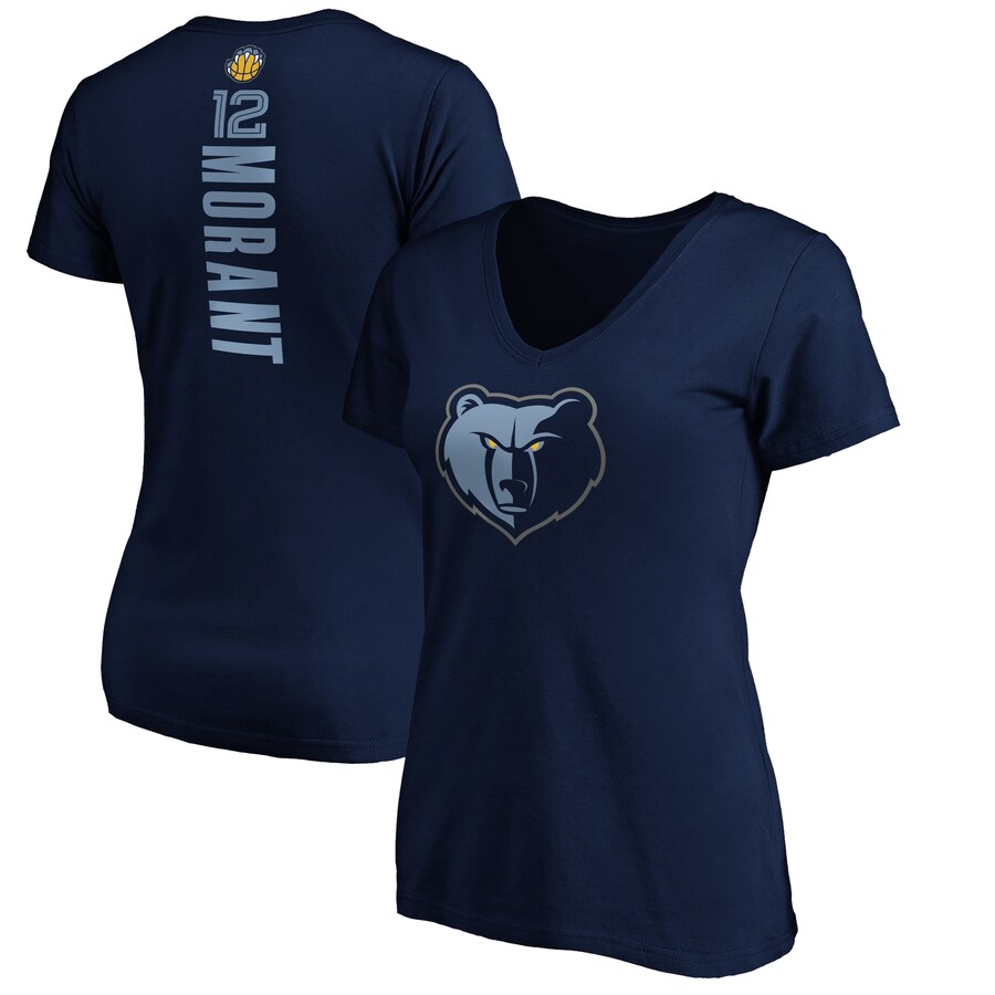 Women's Memphis Grizzlies Ja Morant Fanatics Navy Playmaker Logo Name & Number V-Neck T-Shirt