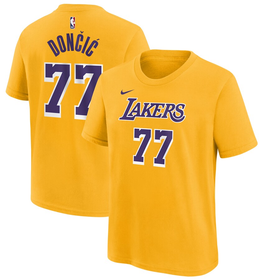 Men's Los Angeles Lakers Luka Dončić Nike Gold Icon Edition Name & Number T-Shirt