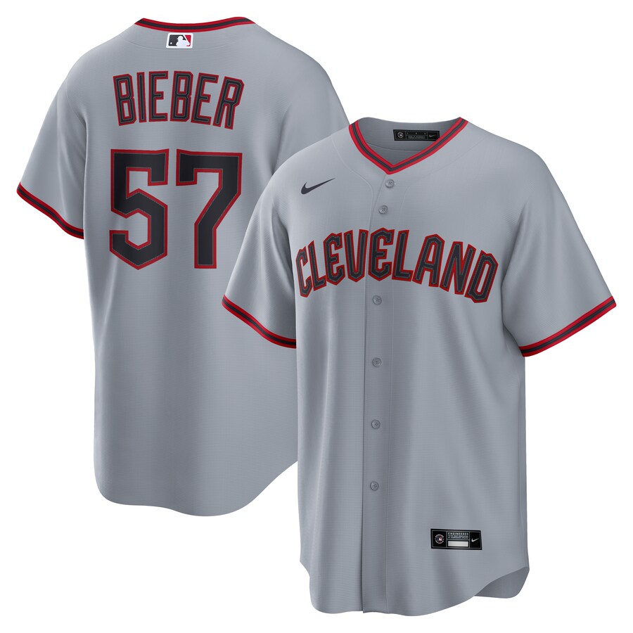 Men's Cleveland Guardians Shane Bieber Nike Gray Road Replica Jersey