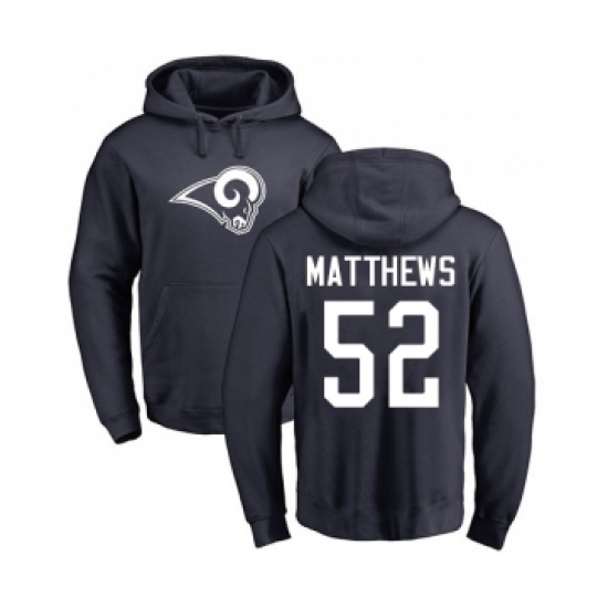 Football Los Angeles Rams #52 Clay Matthews Navy Blue Name & Number Logo Pullover Hoodie