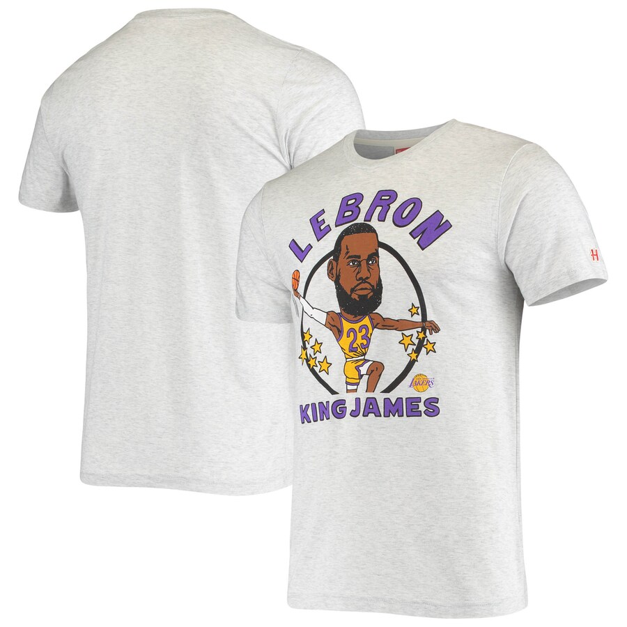 Men's Los Angeles Lakers LeBron James Homage Heathered Ash Caricature Tri-Blend T-Shirt