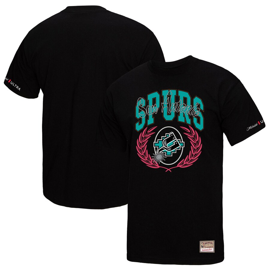 Men's San Antonio Spurs Mitchell & Ness Black NBA x Michelob Ultra Rewind II T-Shirt