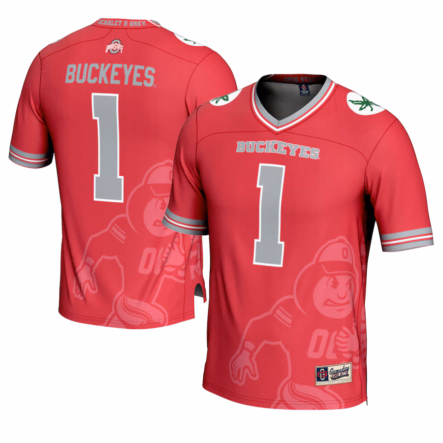 Men's GameDay Greats #1 Scarlet Ohio State Buckeyes Icon Print Football Fashion Jersey