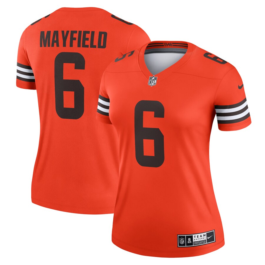 Women's Cleveland Browns Baker Mayfield Nike Orange Inverted Legend Player Performance Top