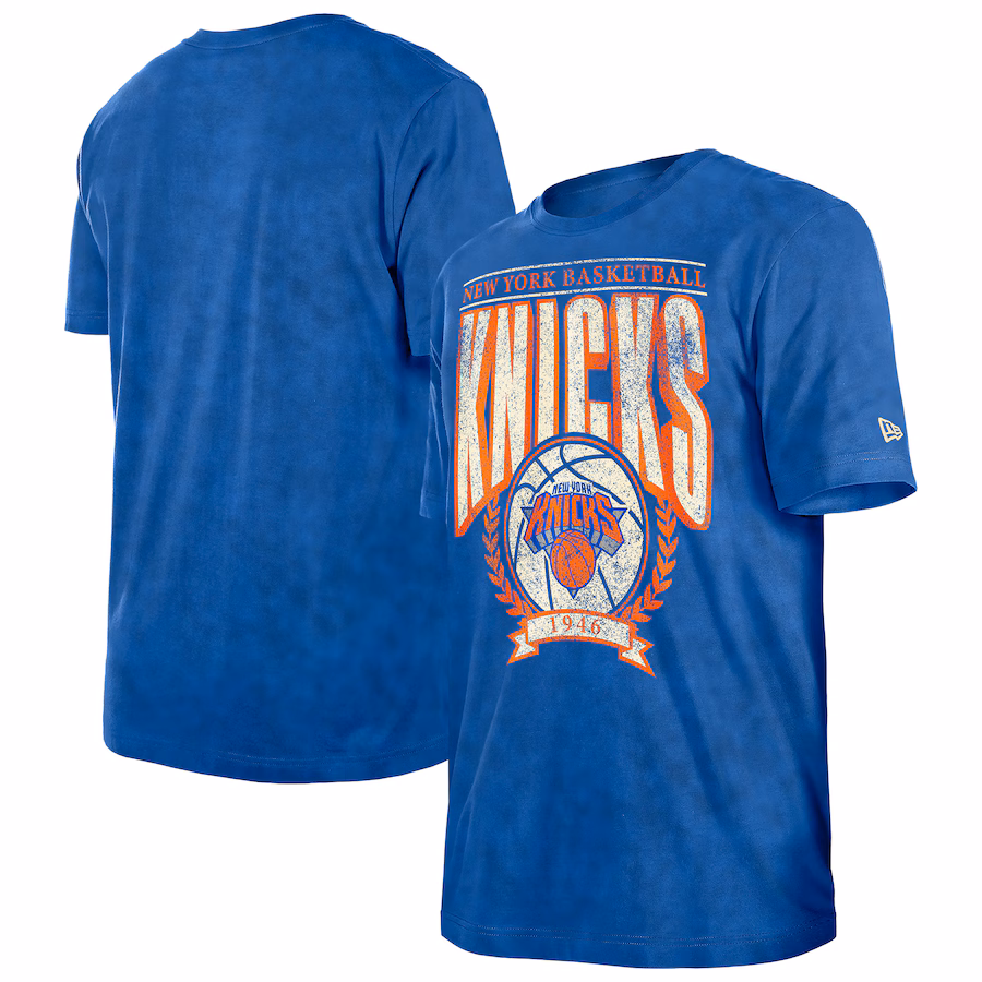 Men's New York Knicks  New Era Blue Hardwood Classics Oversized Boxy Mineral Wash T-Shirt