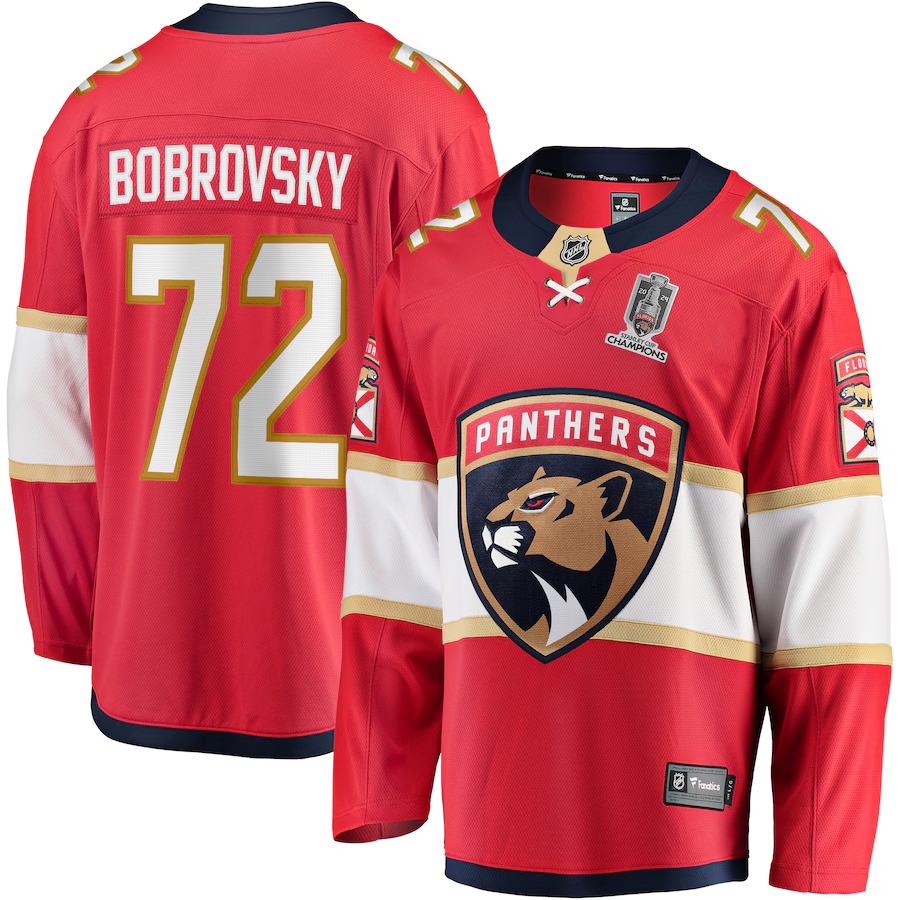 Men's Florida Panthers Sergei Bobrovsky Fanatics Red Home 2024 Stanley Cup Champions Breakaway Player Jersey