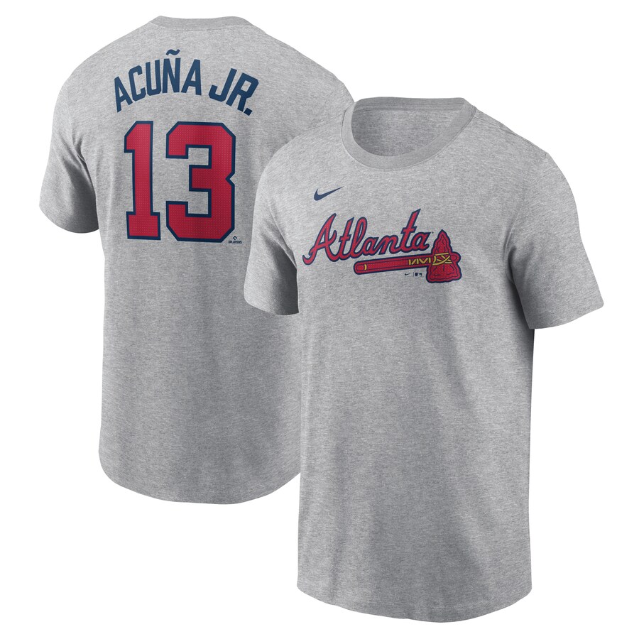 Men's Atlanta Braves Ronald Acuña Jr. Nike Gray Fuse Name & Number T-Shirt