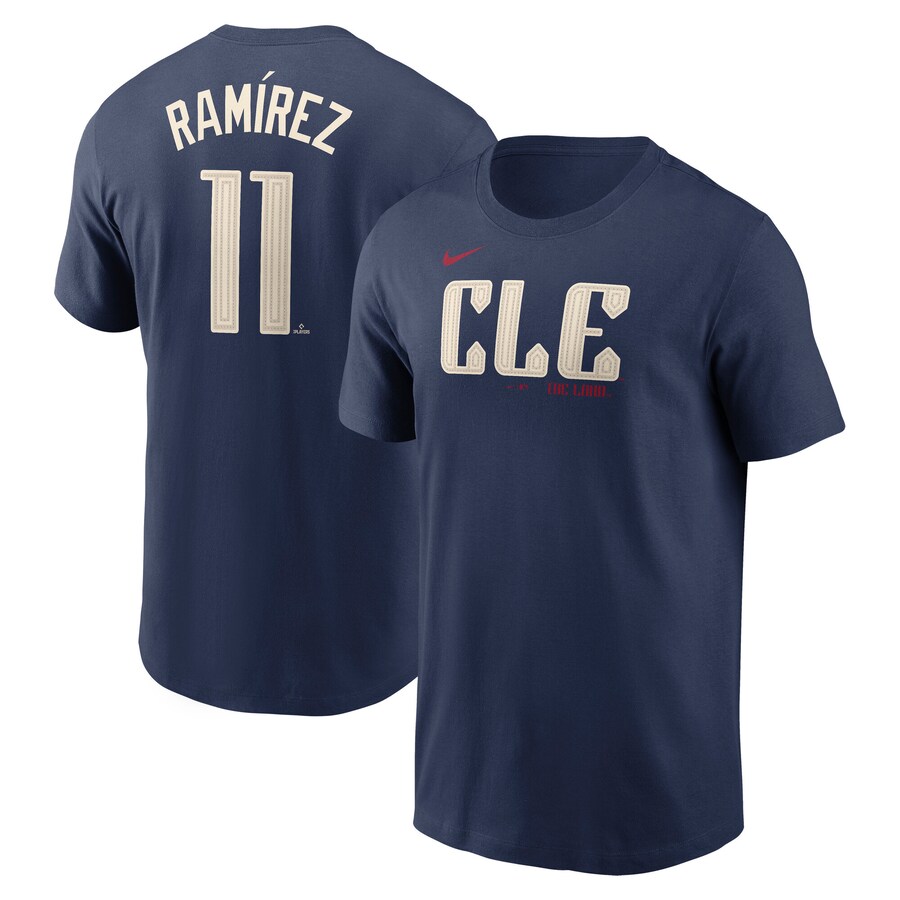 Men's Cleveland Guardians Jose Ramirez Nike Navy Fuse City Connect Name & Number T-Shirt