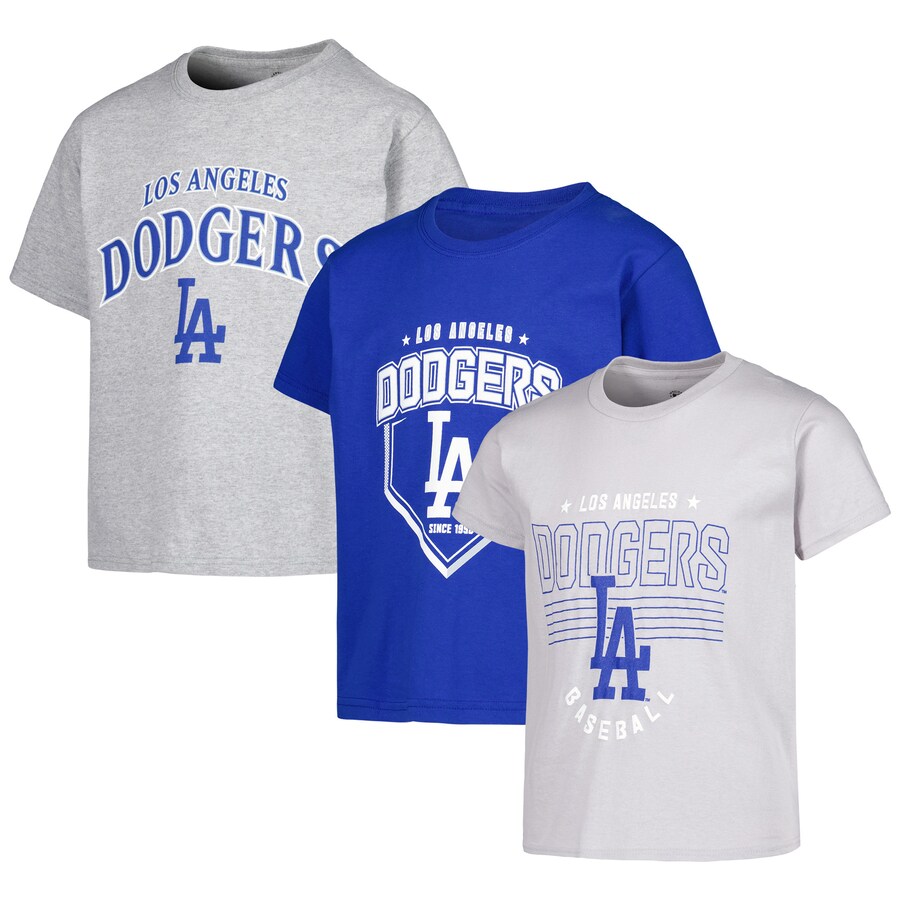 Youth Los Angeles Dodgers Stitches Gray/Royal/Heather Gray 3-Piece T-Shirt Combo Set
