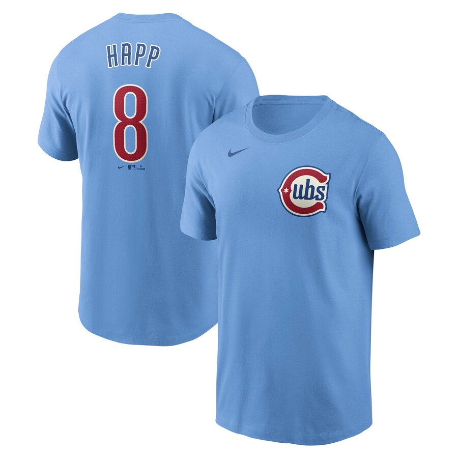 Men's Chicago Cubs Ian Happ Nike Baby Blue Fuse Name & Number T-Shirt