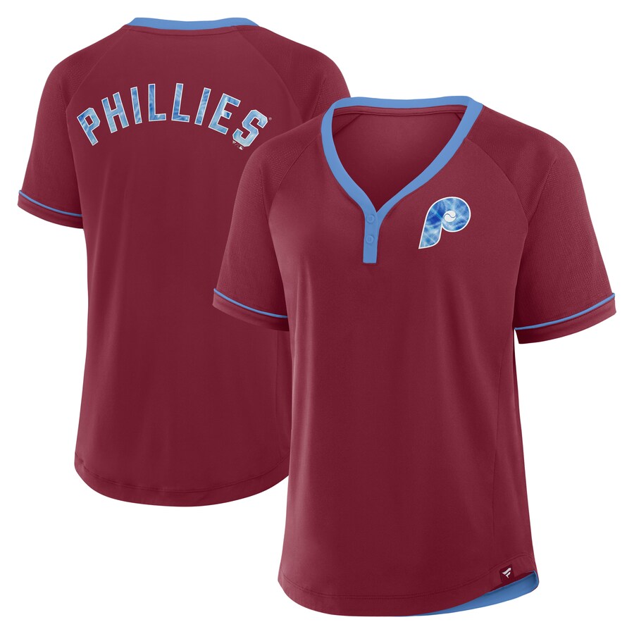 Women's Philadelphia Phillies Fanatics Burgundy Cooperstown Collection League Diva V-Neck T-Shirt