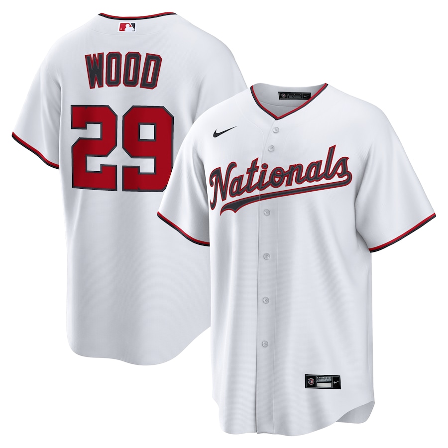 Men's Washington Nationals James Wood Nike White Home Replica Jersey