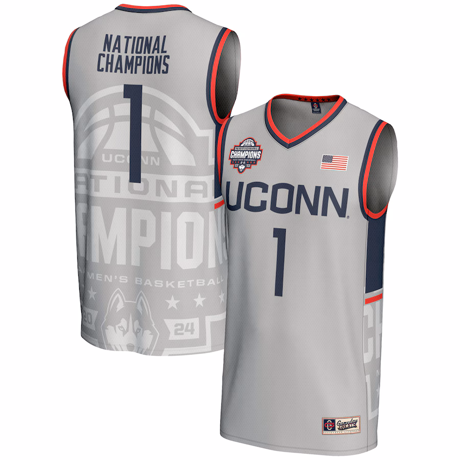 Unisex GameDay Greats  Gray UConn Huskies 2024 NCAA Men's Basketball National Champions Lightweight Fashion Jersey