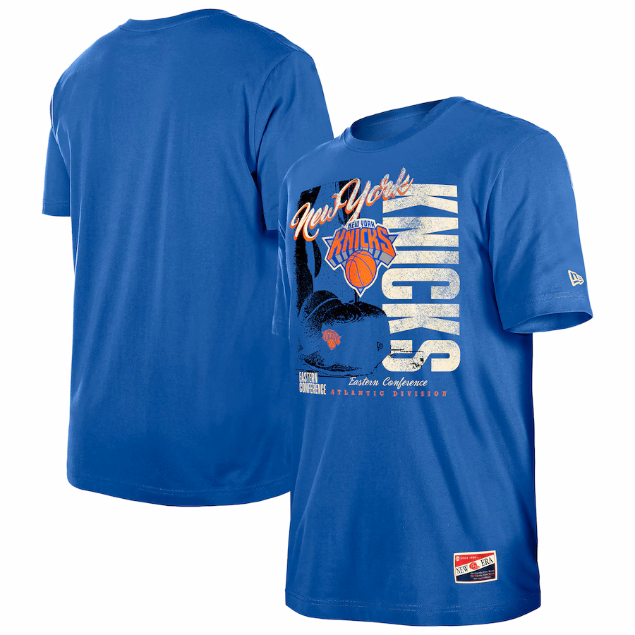 Men's New York Knicks  New Era Blue Distressed Throwback Vintage Color Pack T-Shirt