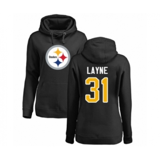 Women's Pittsburgh Steelers #31 Justin Layne Black Name & Number Logo Pullover Hoodie