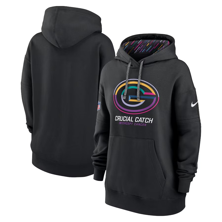 Women's Green Bay Packers  Nike Black 2024 NFL Crucial Catch Club Pullover Hoodie