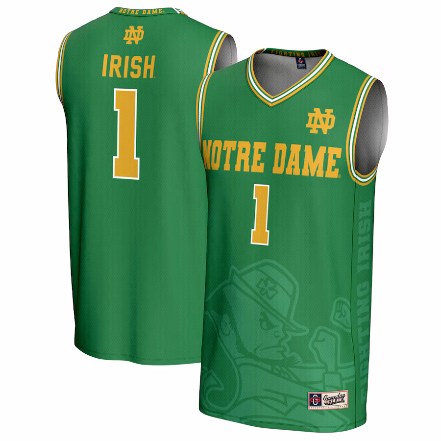 Youth GameDay Greats #1 Green Notre Dame Fighting Irish Icon Print Lightweight Basketball Fashion Jersey