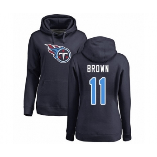 Football Women's Tennessee Titans #11 A.J. Brown Navy Blue Name & Number Logo Pullover Hoodie