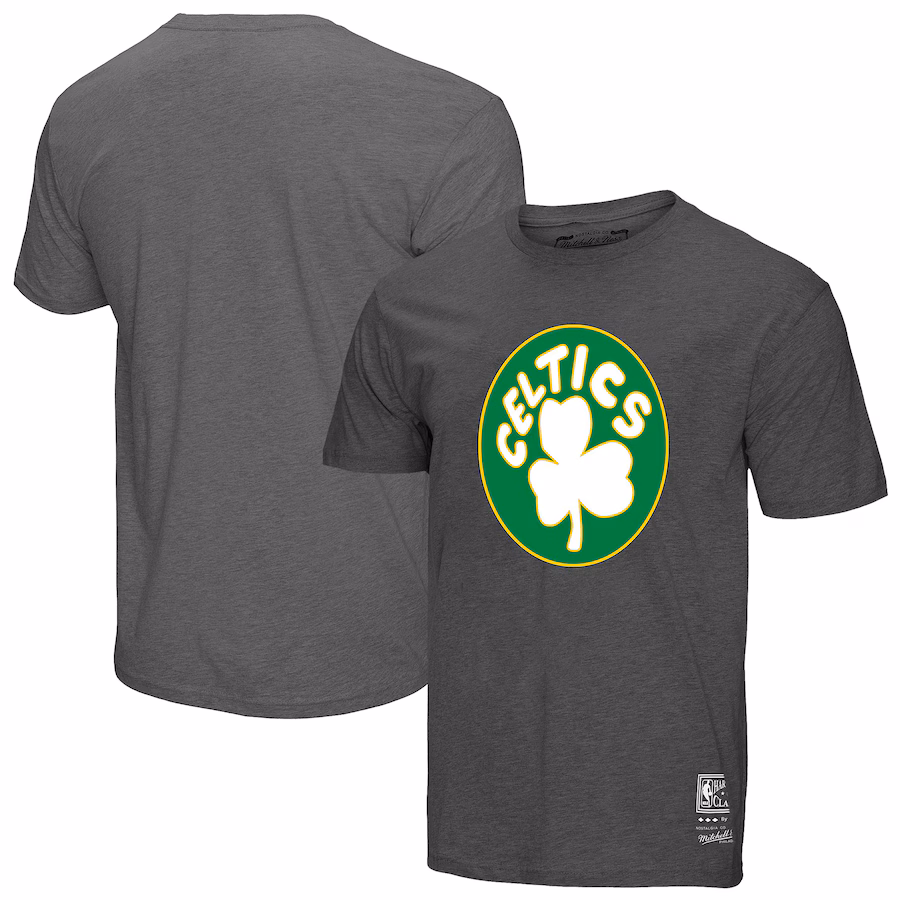 Unisex Boston Celtics Mitchell & Ness Heather Gray Hardwood Classics MVP Throwback Logo T-Shirt
