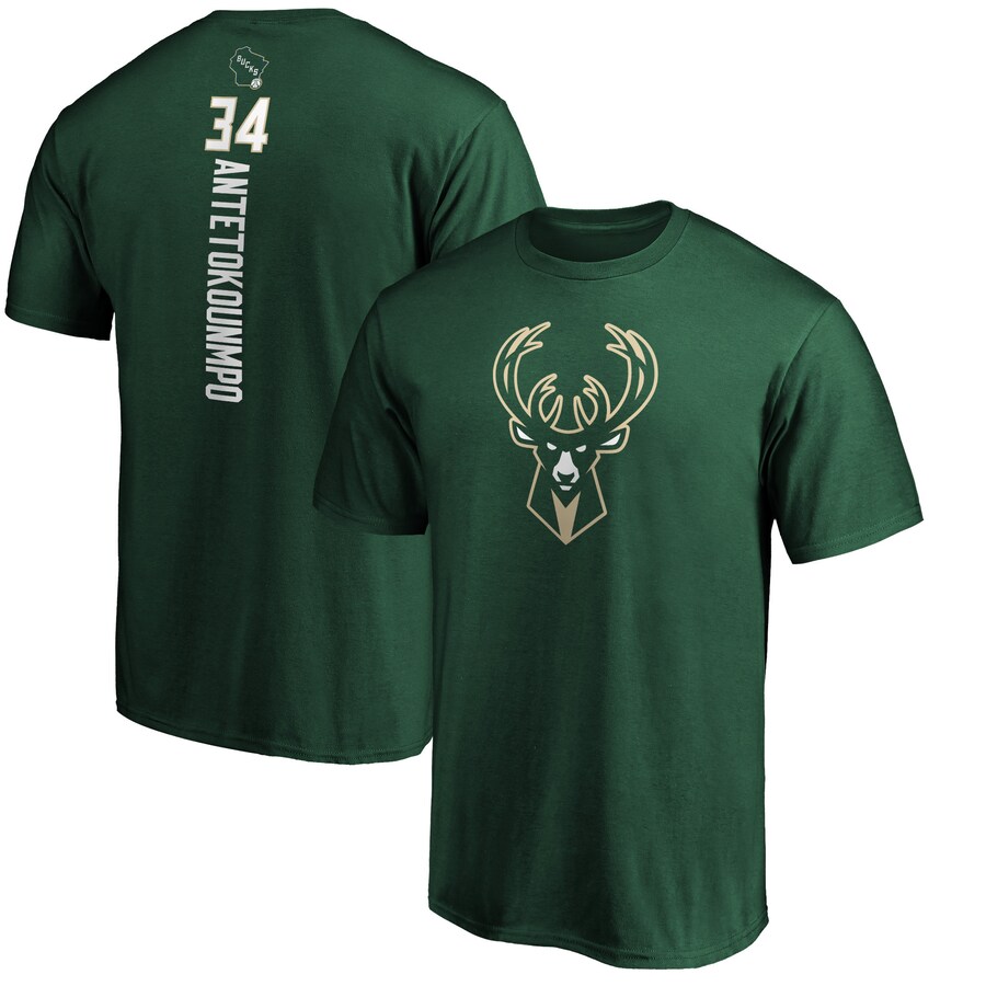 Men's Milwaukee Bucks Giannis Antetokounmpo Fanatics Hunter Green Playmaker Name & Number T-Shirt