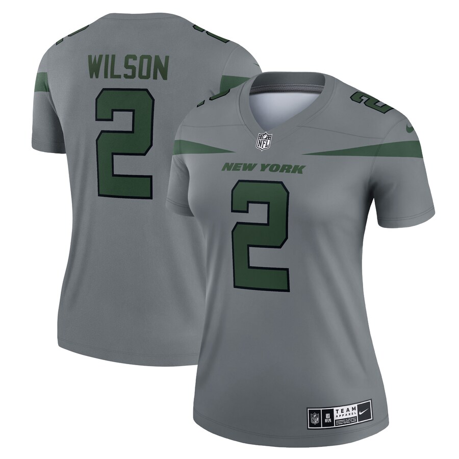 Women's New York Jets Zach Wilson Nike Gray Inverted Legend Player Performance Top