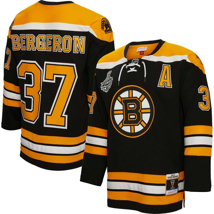 Men's Boston Bruins Patrice Bergeron Mitchell & Ness Black 2010/11 Alternate Captain Patch Blue Line Player Jersey