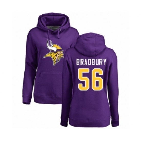 Football Women's Minnesota Vikings #56 Garrett Bradbury Purple Name & Number Logo Pullover Hoodie